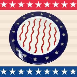 Time to Celebrate Stars & Stripes 16" Ceramic Platter Red White Blue Americana